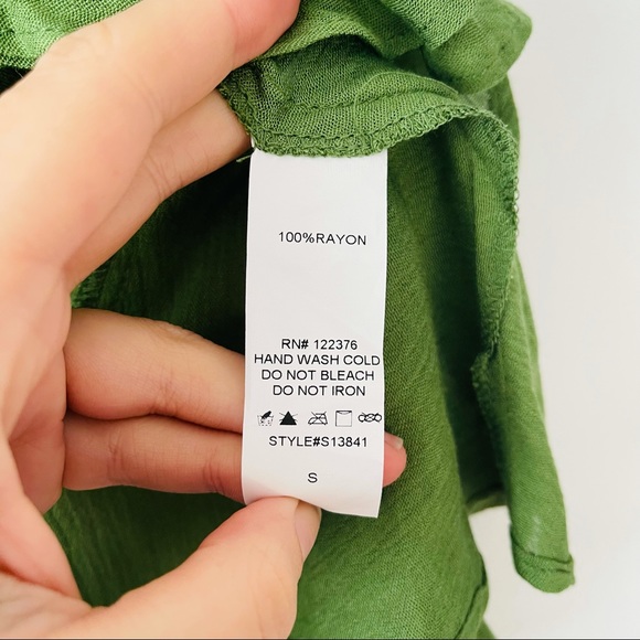 Mustard Seed Green Tie Front Ruffle Hem Cropped Blouse - Picture 4 of 5